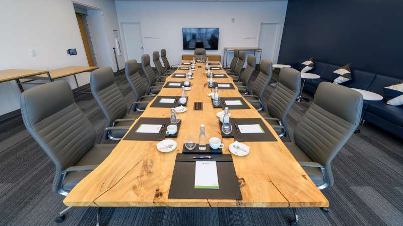 Close up of the table in the Elm Room, corporate meeting room