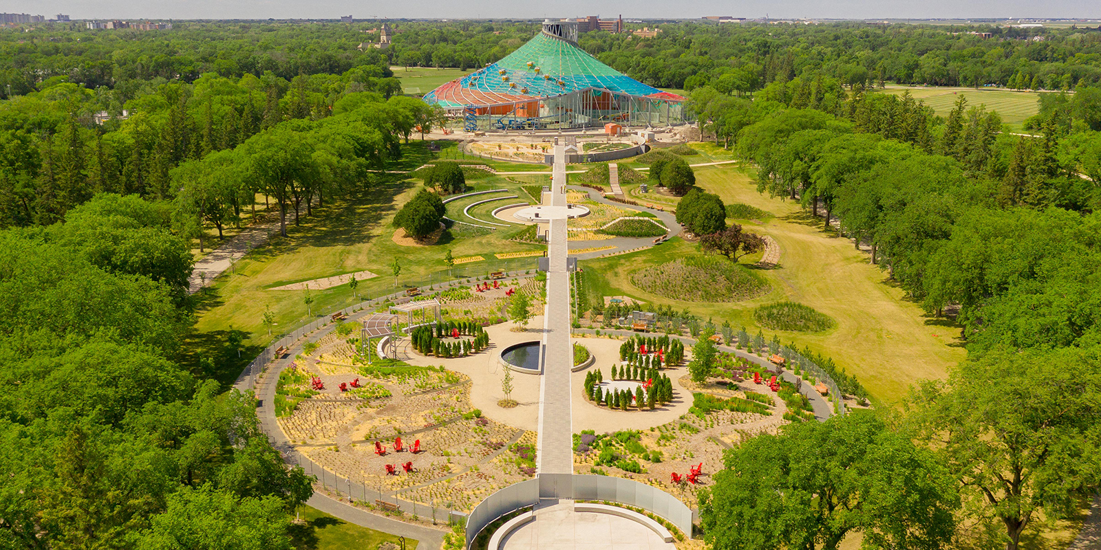 Gardens at The Leaf as seen from above (drone photo)